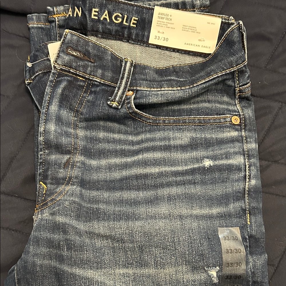 American Eagle Outfitters Men's Dark Blue Air Flex Temp Tech Straight Jeans